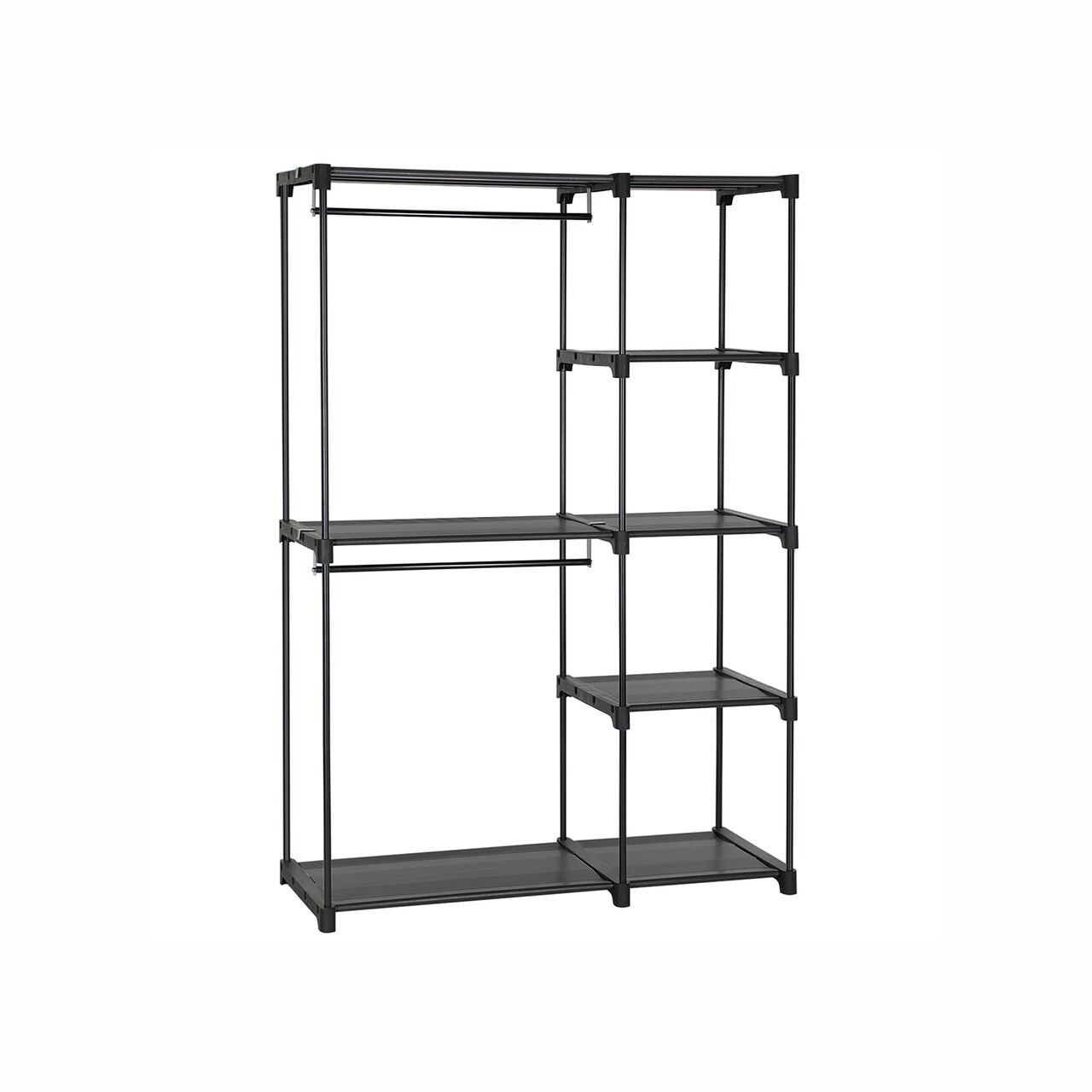 Freestanding Closet Organizer with Shelves 44 Inch Portable Wardrobe Rack with Hanging Rods and Fabric Shelves for Bedroom Clothes Storage Use